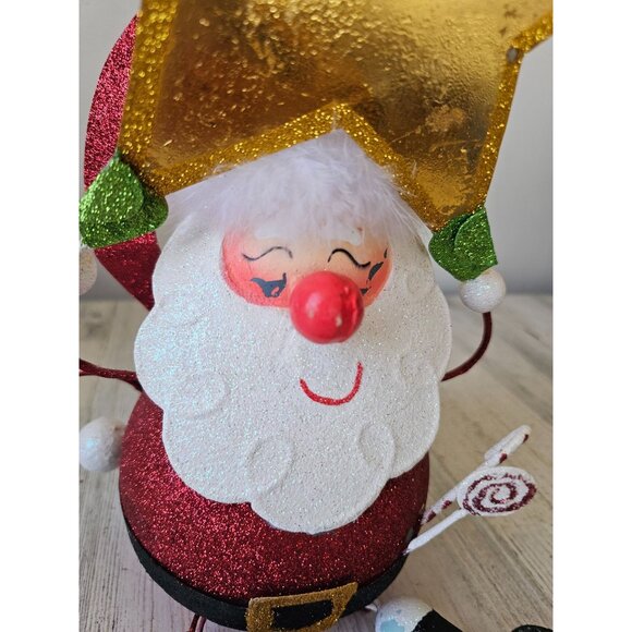 Pier 1 glitter Santa star metal vintage retired rare red gold Xmas decor centerp - Picture 8 of 10